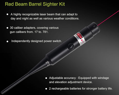 Professional Laser Barrel Sighter Kit with 30 Adapters - Upgraded Full Caliber Boresighter Kit for Rifles and Pistols