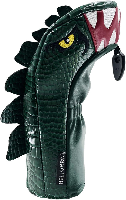 Golf Club Green Cartoon Tyrannosaurus Rex Driver, Fairway Wood, Hybrid Head Cover, PU Leather