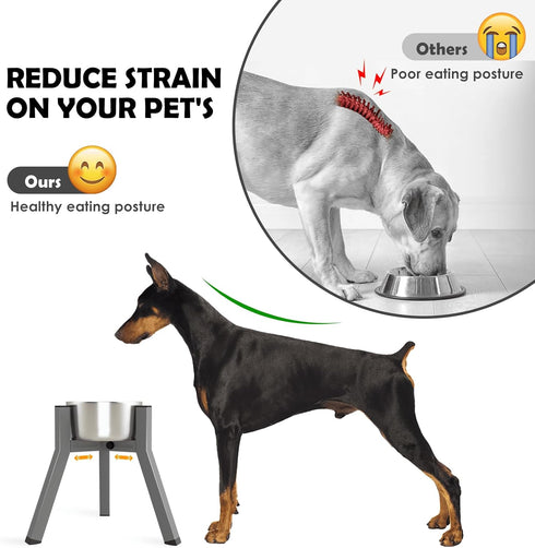 SHAINFUN Grey Raised Dog Bowl Stand for Large Medium Dogs 11" Height Adjustable Width 7-10.7" Single Tall Elevated Dog Bowls Stand, Food & Water Feeder Bowl Holder for Large Breeds(Bowl Not Included)