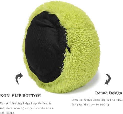 Extra Small Green Washable Dog Bed, 15 inches Donut Soft Pet Bed, Calming Anti-Anxiety Round for Pets up to 5 lbs.