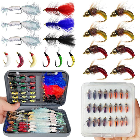 22Pcs/51Pcs Set Fly Fishing Flies Scud Nymph Dry/Wet Flies Bionics Insect Lures