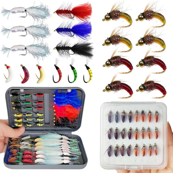 22Pcs/51Pcs Set Fly Fishing Flies Scud Nymph Dry/Wet Flies Bionics Insect Lures