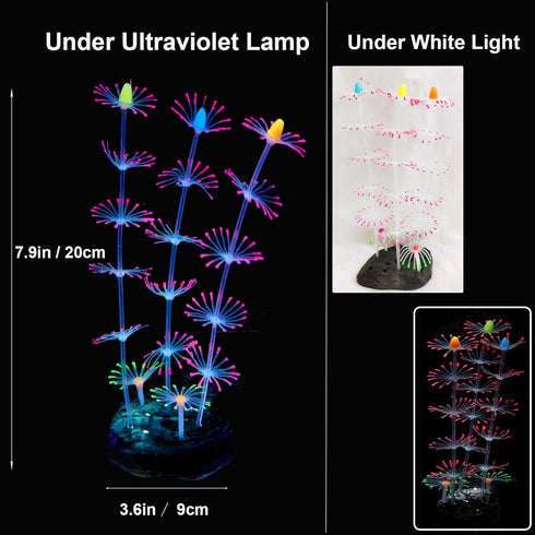 4 Pack Silicone Glowing Fish Tank Decorations, Simulation Glowing Coral Sea Anemone and Lotus Leaf for Aquarium