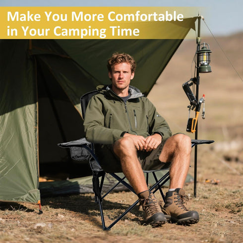 300LBS, Portable Folding Camping Chair with Cup Holder and Cooler Bag, Lightweight Outdoor Chair with Strong Steel