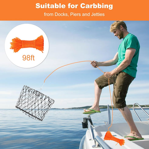 BestYiJo Castable Crab Trap, with Orange Thickened Braided line and Crab Ruler for catching catching Blue Crabs