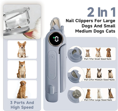 COUEYOA 2-in-1 Trimmers Dog Cat Nail Grinder & Clipper with LED Light, Pet Nail Clippers for Large Medium Puppy Dogs