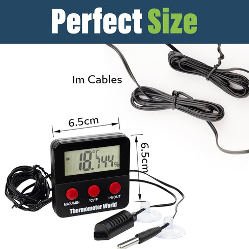 Digital Reptile Thermometer and Humidity Gauge, Remote Probes for Terrarium, Hygrometer, Thermo Humidor