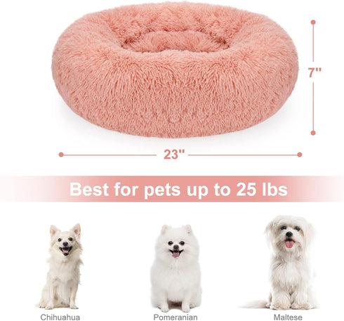 MIXJOY Orthopedic Dog Bed, Ultra Soft Washable Donut Cuddler Round Bed for Dogs and Cats, 20''/23''/30'', Pink (23'')