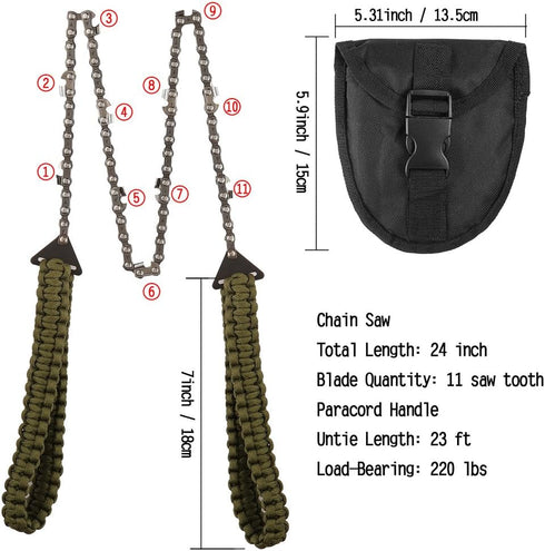 Pocket Chainsaw with Paracord Handle, 24 Inches, 11 Teeth Folding Hand Saw for Fast Wood & Tree Cutting, Emergency