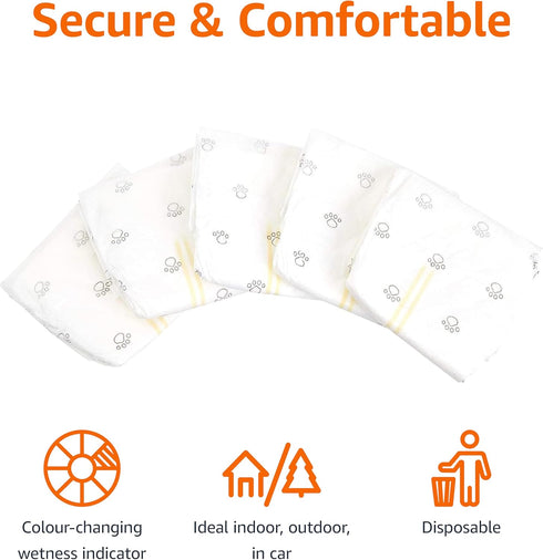 30 Count Amazon Basics Super Absorbent Male Dog Diapers, Leak-Proof Disposable Wrap with Wetness Indicator, Secure Fit