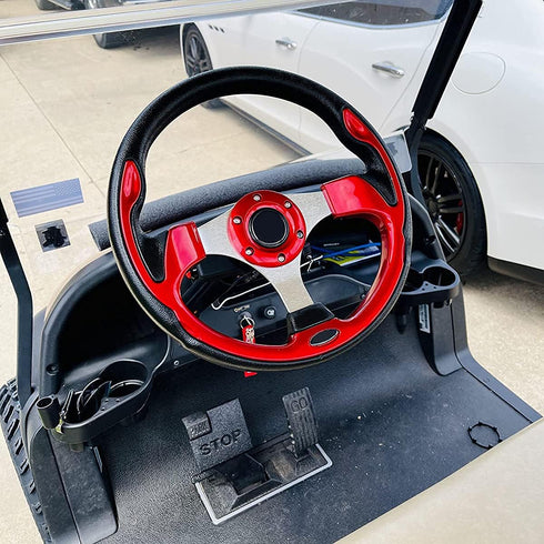 Universal 12.5” Red Golf Cart Steering Wheel for Club Car, EZGO RXV, TXT, Yamaha, Precedent, Tempo, DS