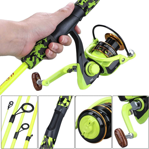 Spinning Fishing Rod, 5-Piece Portable Fishing Pole and Reel Combo for Boys, Girls, and Adults