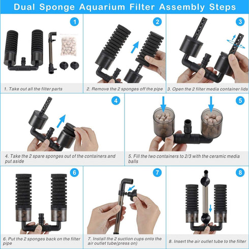 hygger Double Sponge Filter for Fresh and Saltwater Aquariums (Medium)