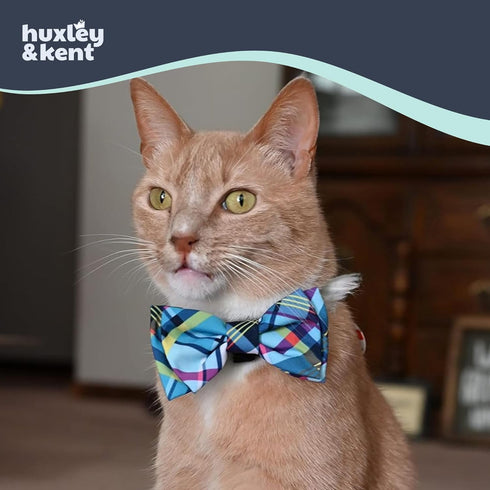 Huxley & Kent Pet Bow Tie for Dogs & Cats, Adjustable Collar Accessory, Blue Madras, Small
