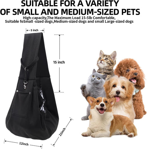 Reversible Dog Carrier Sling, Puppy Purse with Storage Pocket, Hands-Free Carrier for Small Dogs and Cats, Travel