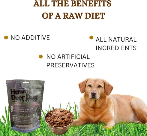MANA OHANA Hawaii Deer Dust Meal Topper for Dogs, 8 oz, Premium All Natural Grain-Free, 100% Venison Meat