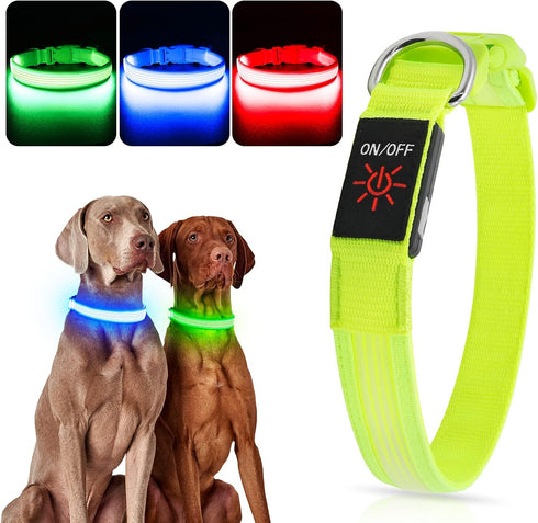 YFbrite Light Up Dog Collar, Full Adjustable Rechargeable LED Safety Glowing Collar for Night (Design 2-Green, Large)