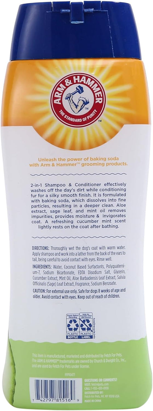 Arm & Hammer for Pets 2-In-1 Dog Shampoo & Conditioner, Cucumber Mint, 20 Ounce