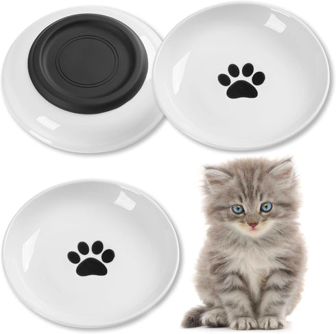Cat Food Bowls, Pack of 3 Whisker Friendly Ceramic Bowls with Non-Slip Silicone Bottom for Indoor Cats, Kittens