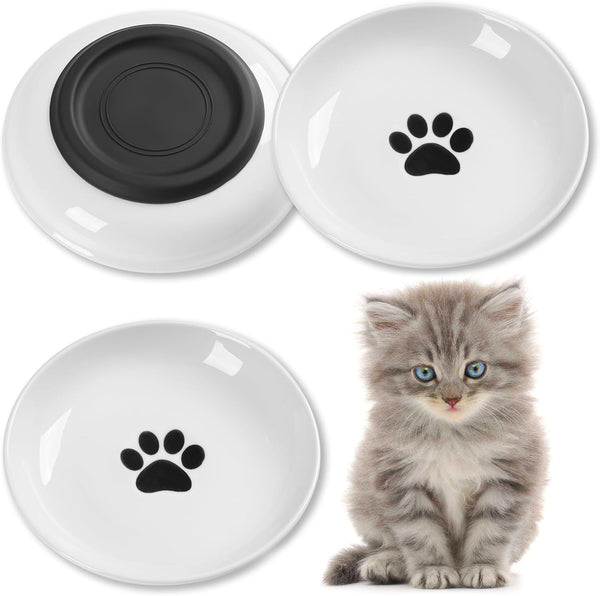 Cat Food Bowls, Pack of 3 Whisker Friendly Ceramic Bowls with Non-Slip Silicone Bottom for Indoor Cats, Kittens
