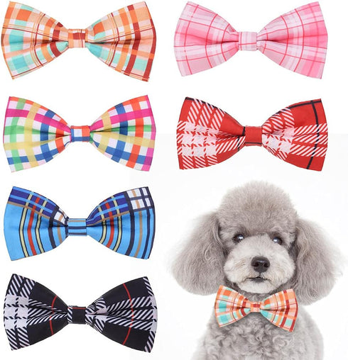 PAWCHIE Plaid Dog Bow Ties, 6 Pcs Cute Collar Attachment Accessories for Small Medium Large Dogs and Puppies