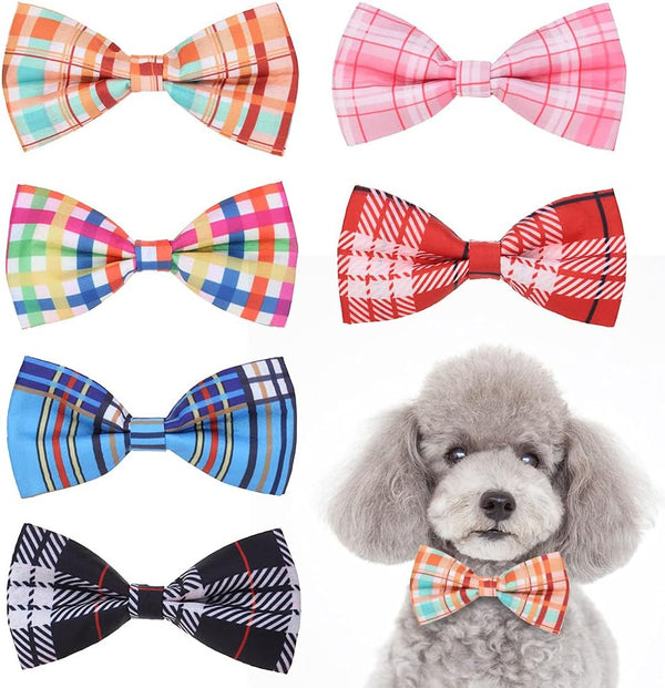 PAWCHIE Plaid Dog Bow Ties, 6 Pcs Cute Collar Attachment Accessories for Small Medium Large Dogs and Puppies