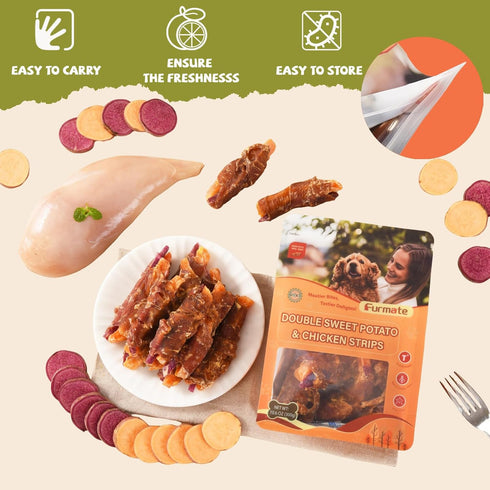w/1% Dogs,10.58oz Chicken Jerky Wrapped Double Sweet Potato Dog Treats,Low Fat & Rawhide-Free & High Protein Dog
