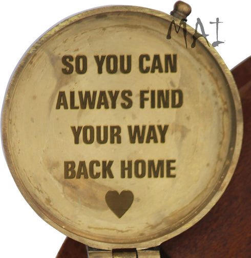 MAI Pocket Compass for Hiking, Antique "So You Can Always Find Your Way Back Home" Engraved