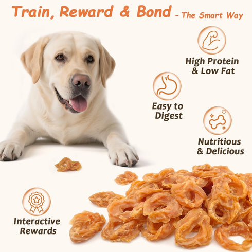 10.6oz Chicken Rings Dog Treats, Real Chicken Jerky Rawhide-Free Soft Chews, Natural High Protein Limited Ingredient