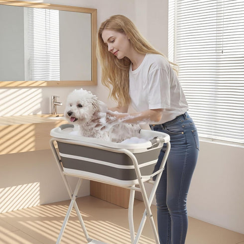 2 1 VEVOR Dog Bathtub, Elevated Dog Bath Tub, in Collapsible Pet Bathing Grooming Wash Station, Portable Foldable