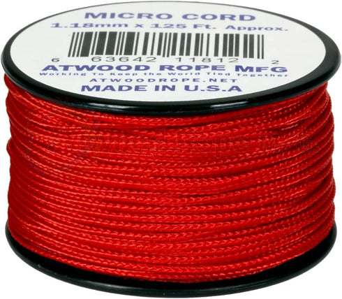 Red MS03 Micro Cord Paracord - 1.18mm x 125' Made in the USA