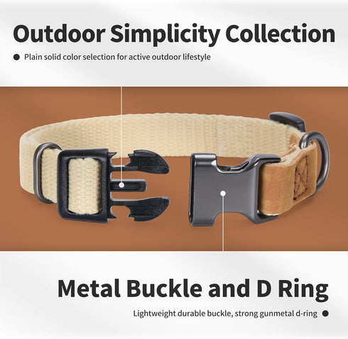 Mile High Life Dog Collars | Soft Cotton Collars with Heavy Metal Buckle | Classic Puppy Collar with Leather Tips