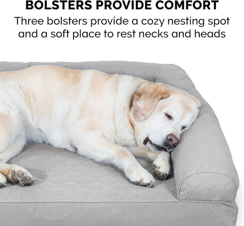 Furhaven Cooling Gel Dog Bed for Medium/Small Dogs - Removable Bolsters & Washable Cover, Up to 35 lbs, Silver Gray