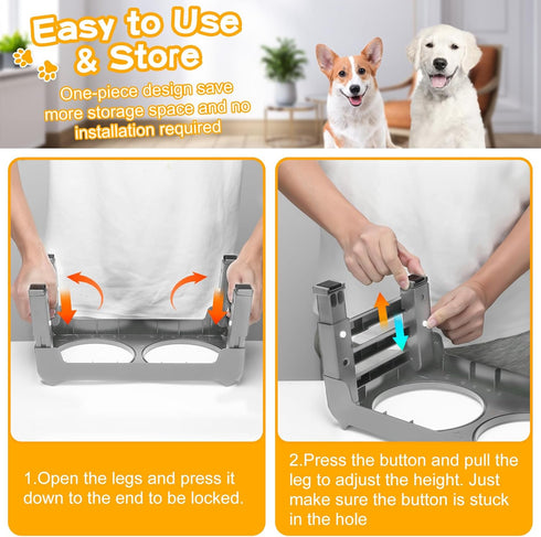 Elevated Dog Bowls for Small Medium Dogs, 3 Height Adjustable Stand with 2 Thick 6" Stainless Steel Bowls