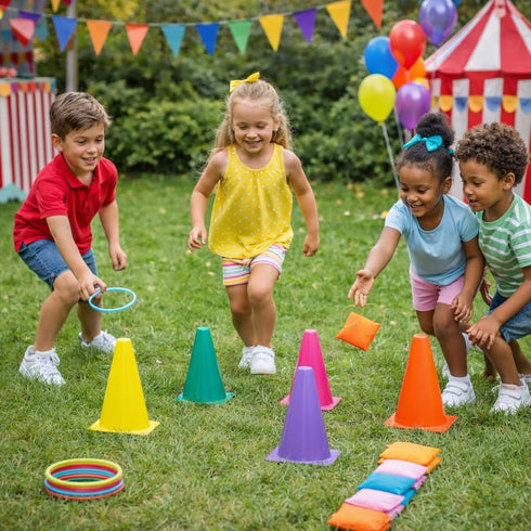 3 1 The Twiddlers - in Ring Toss Carnival Games for Kids Party Outdoor. Colorful Bean Bags, Cones and Ring Toss Game