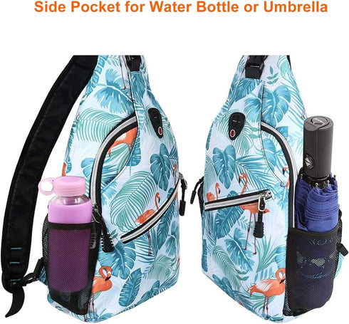 MOSISO Sling Backpack, Flamingo Travel Hiking Daypack, Rope Crossbody Shoulder Bag