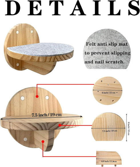 2 PCS Wall Mounted Cat Climbing Shelf, Wooden Steps Cat Wall Ladder for Climbing Perch Platform