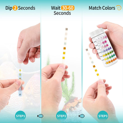 125 Aquarium Test Strips 7 in 1 for Freshwater and Saltwater with Test Tube & Thermometer