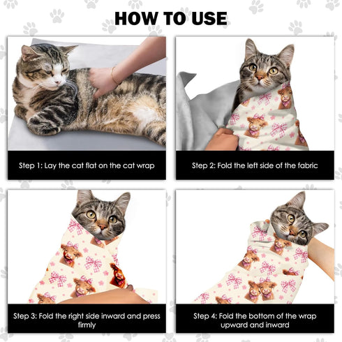 27.6"Cat (6-10 lbs) Grooming Wrap, Self Adhesive Cat Wrap for Cutting Nail, Anti-Escape Calming Cat Swaddle Wrap
