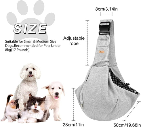 CUBY Dog and Cat Sling Carrier, Hands-Free Reversible Papoose Bag for Small Dogs and Cats, Outdoor Travel (Grey)
