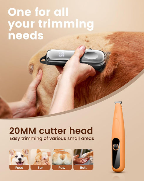 Trimmer, PAPMINI Dog Grooming Kit With Paw Low Noise Cordless Clippers for Thick Hair, Rechargeable Shaver for Pets