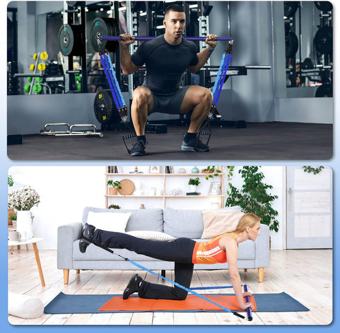 Hommie Portable Pilates Bar Kit with Resistance Bands for Men and Women, Upgraded 3 Section Bar for Home Gym