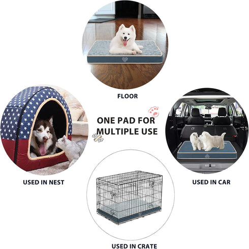 VANKEAN Waterproof Dog Crate Pad Bed Mat - Reversible Pet Crate Mattress for Cats and Dogs, Navy/Grey