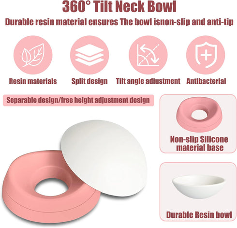 French Bulldog Food Bowl, Slanted Tilted Pug Feeder for Small Dogs, Puppies, Cats (Pink, 2 Cup)