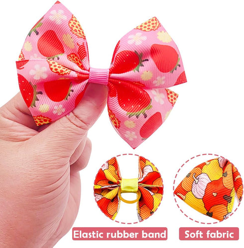24Pcs/12 4" Summer Pairs Big Dog Hair Bows Fruit for Large Breed Dogs Elastic Hair Bowknot Topknot Girl Female Puppy