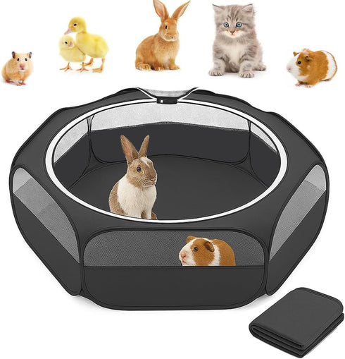 Amakunft 2 in 1 Small Animals Playpen with Pad Mat Rabbit Pop