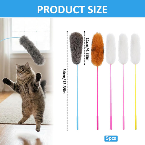 Apojgitn 5Pcs Set Cat Toys for Indoor Toys, Interactive Cat Wand Toy Interactive Pet Kitten Teaser Soft Plush Teaser