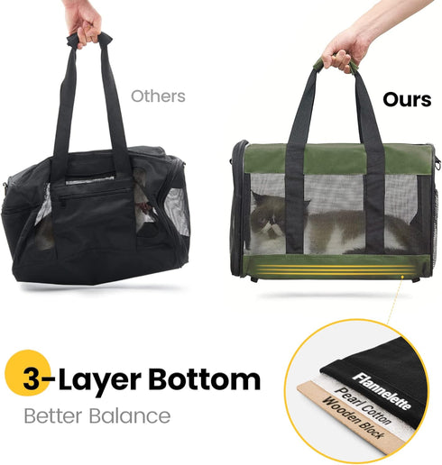 Airline Approved Cat Carrier, Soft-Sided Dog Carrier with Inner Safety Leash for Small-Medium Cats & Puppies up to 15