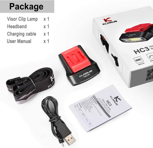 klarus HC3 Rechargeable Motion Sensor Cap Visor Light - 100 Lumens COB LED Clip-on Hat Light for Fishing, Running,