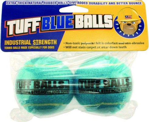 PetSport Blue Tuff Ball Dog Toys | 2 Pack Medium (2.5") Pet Safe Felt & Extra-Thick Rubber Tennis Balls for Durability and Bounce | Play Fetch, Launch, Chuck or Toss